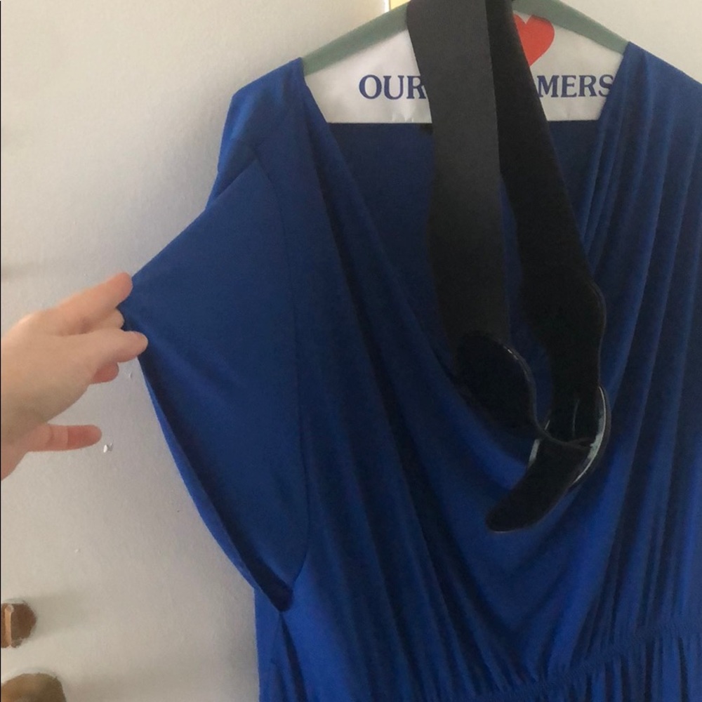 Like new! Worn once! Blue belted drape dress. - Picture 3 of 6